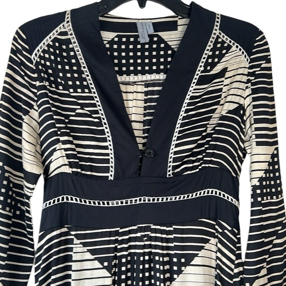 Anthropologie Bl^nk London Black Tan Mixed Print Asymmetric Dress Size Small - Picture 2 of 12